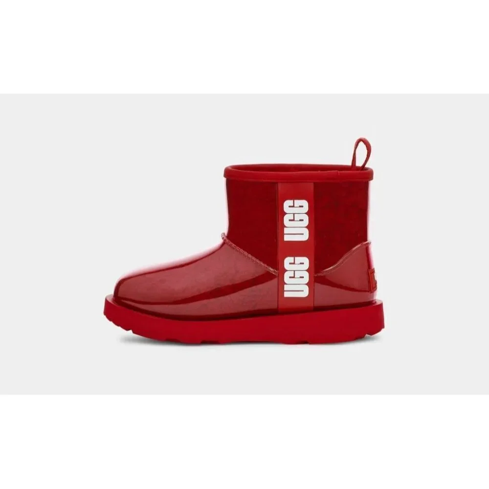 UGG Classic Clear Faux Shearling Mini Boots Red Kids Size 10